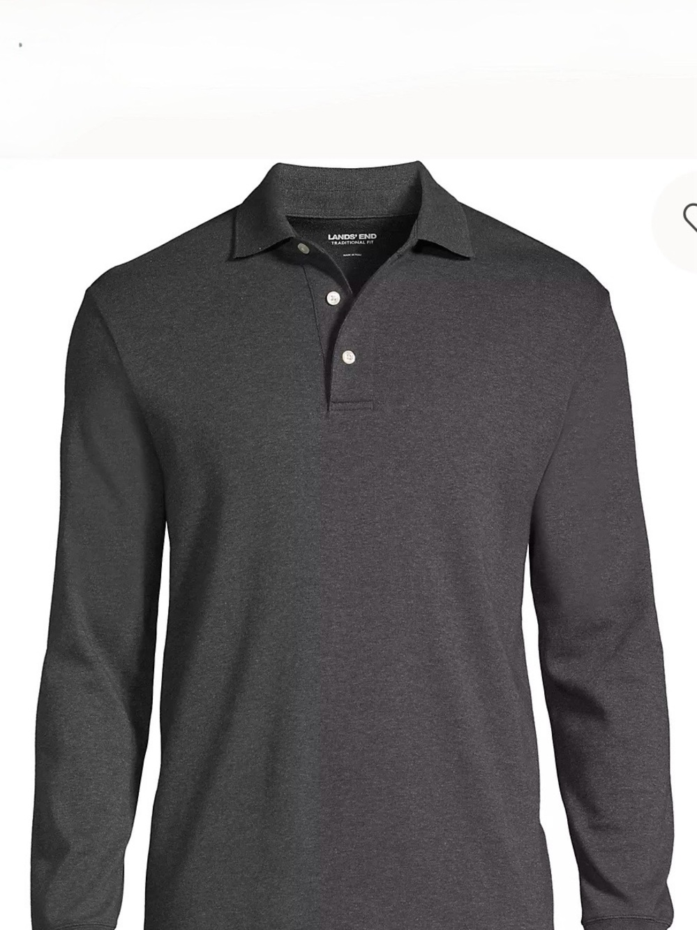 Land’s End XL Men’s Polo 3 Button Long Sleeve, Charcoal